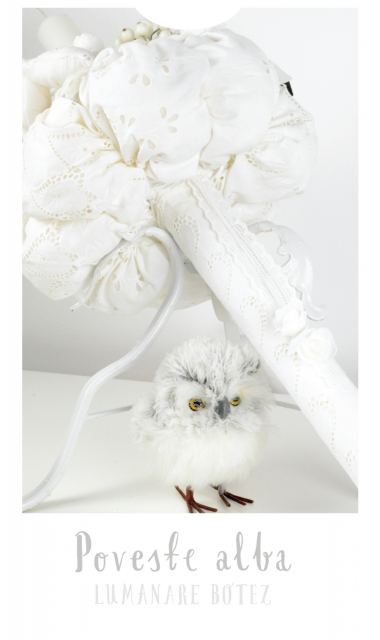 Lumanare de botez cu dantela alba, 65x4cm,  Poveste alba  4